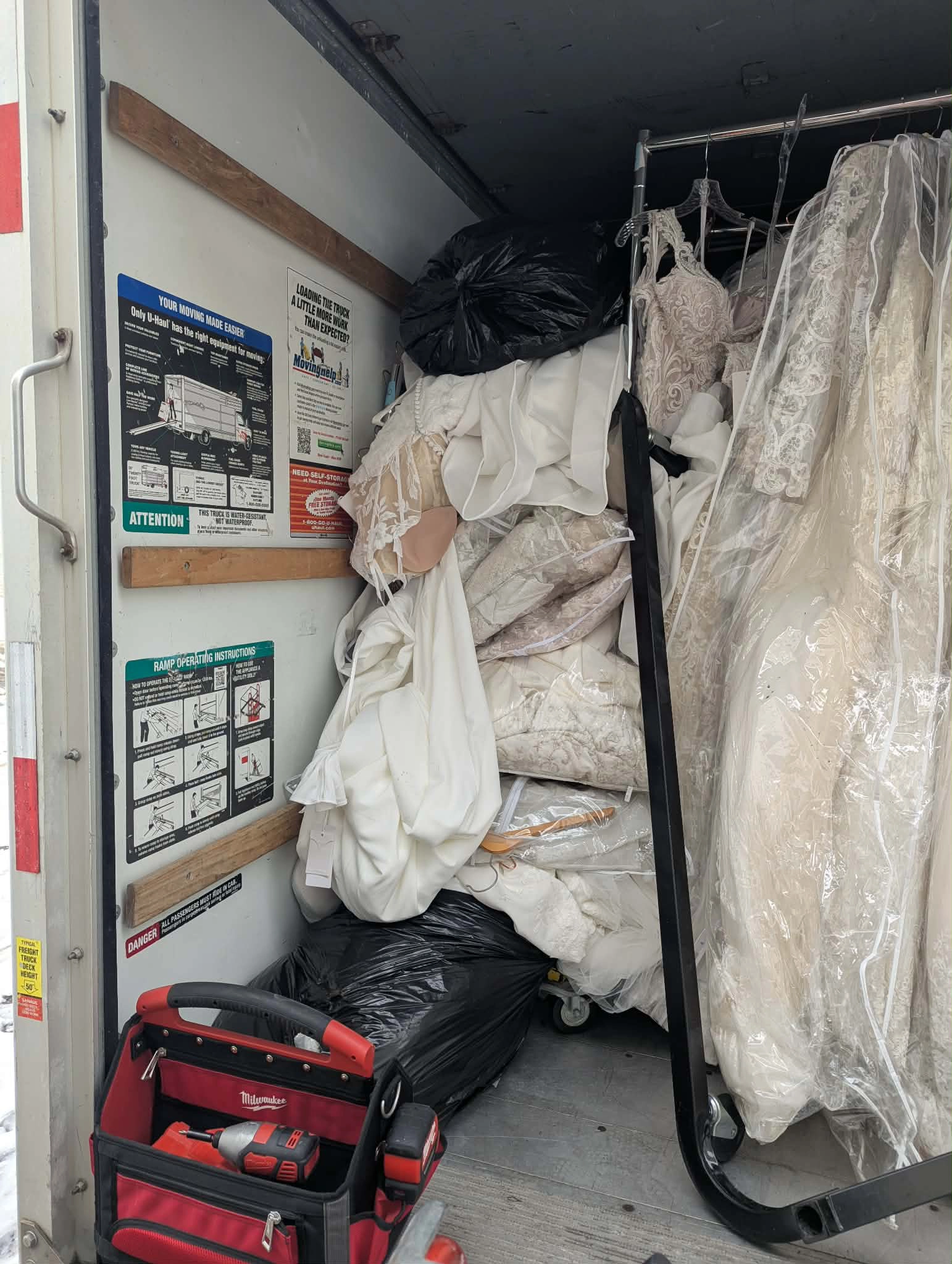 Gowns crammed in truck with equipment